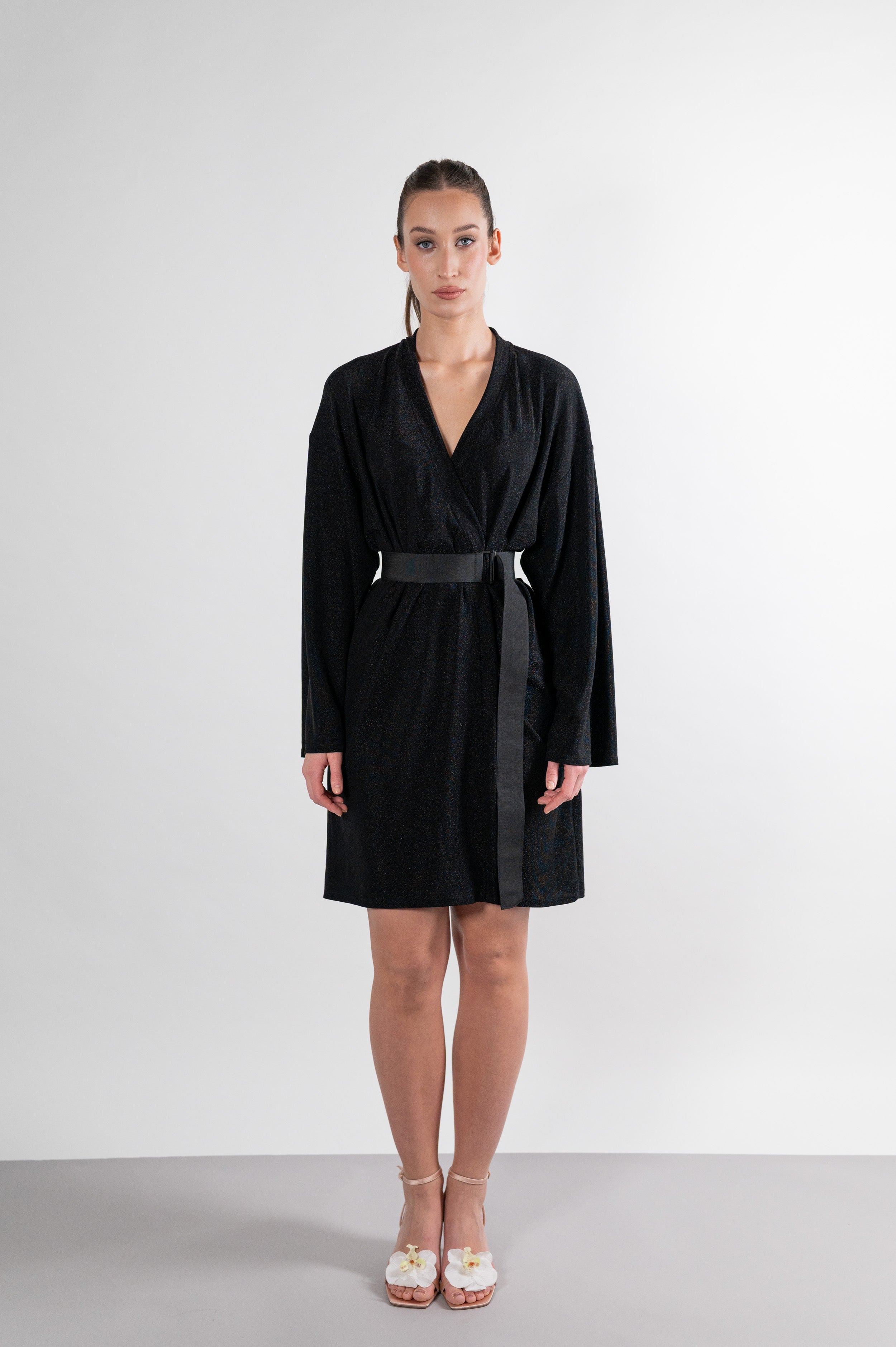 knee length dresses for ladies Lime Gathered V Neck Kimono Sleeves Mini Dress  Aquarius Brand